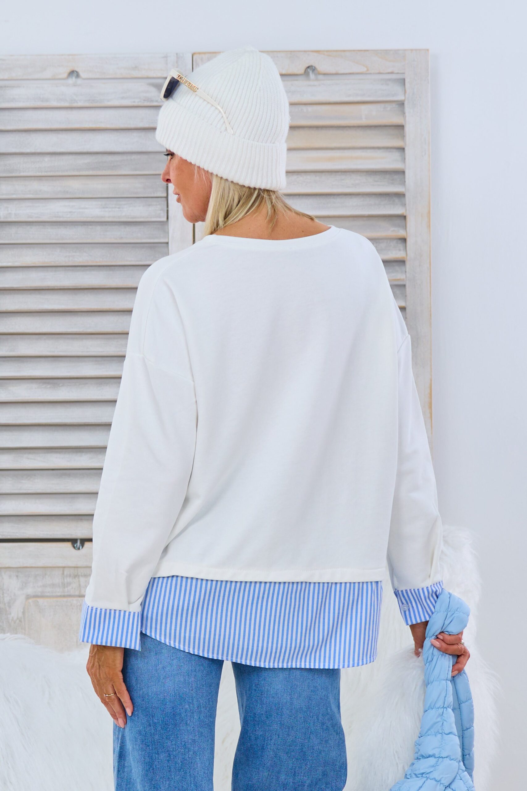 Shirt mit Blusenansatz, ecru-blau/weiß – Bild 3