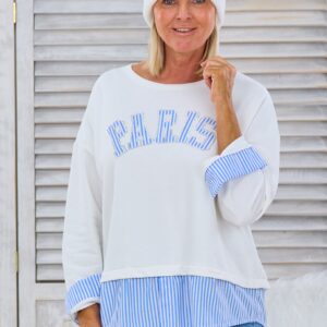 Shirt mit Blusenansatz, ecru-blau/weiß