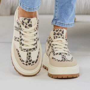Sneaker mit grober Plateausohle, beige-leo