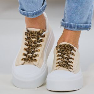 Sneaker mit Leo-Schnürung, beige-weiß