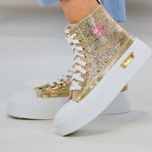 High Sneaker mit Plateausohle, gold