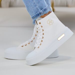 High Sneaker mit Plateausohle, weiß