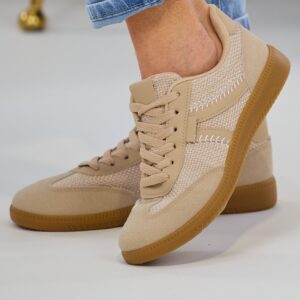 Sneaker mit gewebten Einsätzen, dunkelbeige