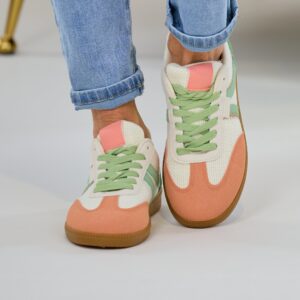 Sneaker mit gewebten Einsätzen, creme-lindgrün-apricot