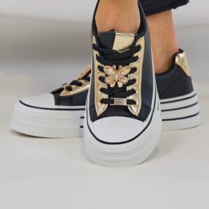 Sneaker mit Schmuckelementen, schwarz-weiß-gold