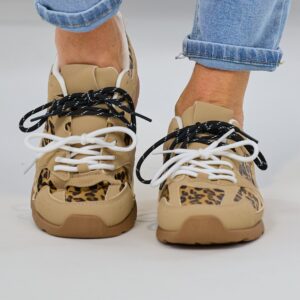 Sneaker mit doppelter Schnürung, taupe-leo