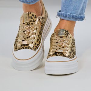 Sneaker im Leo Look mit Plateausohle, leo-gold
