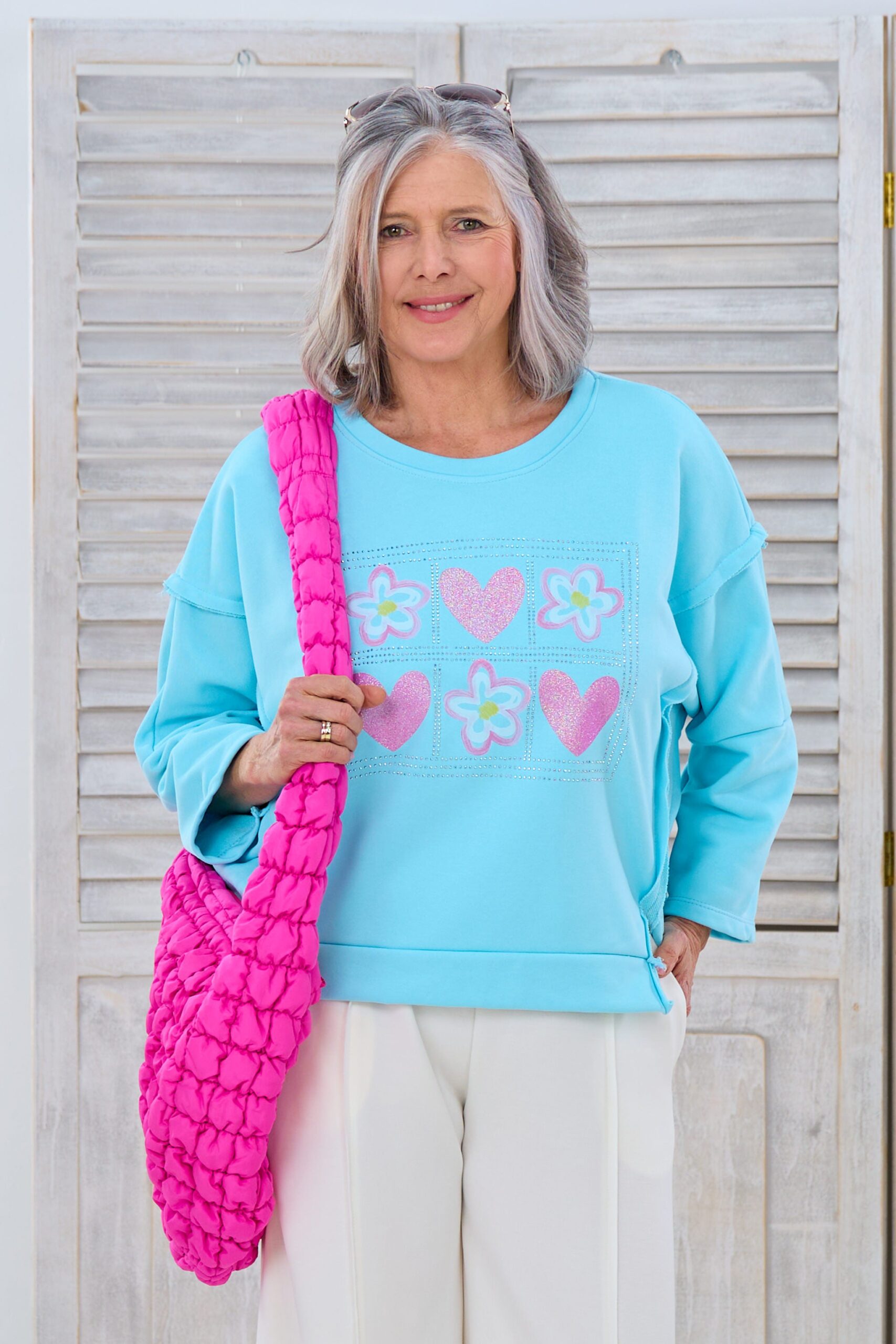 Sweaty mit Druck und außenliegenden Nähten, türkis-pink – Bild 2