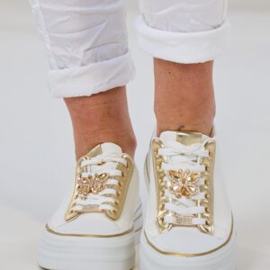 Sneaker mit Schmuckelementen, weiß-gold