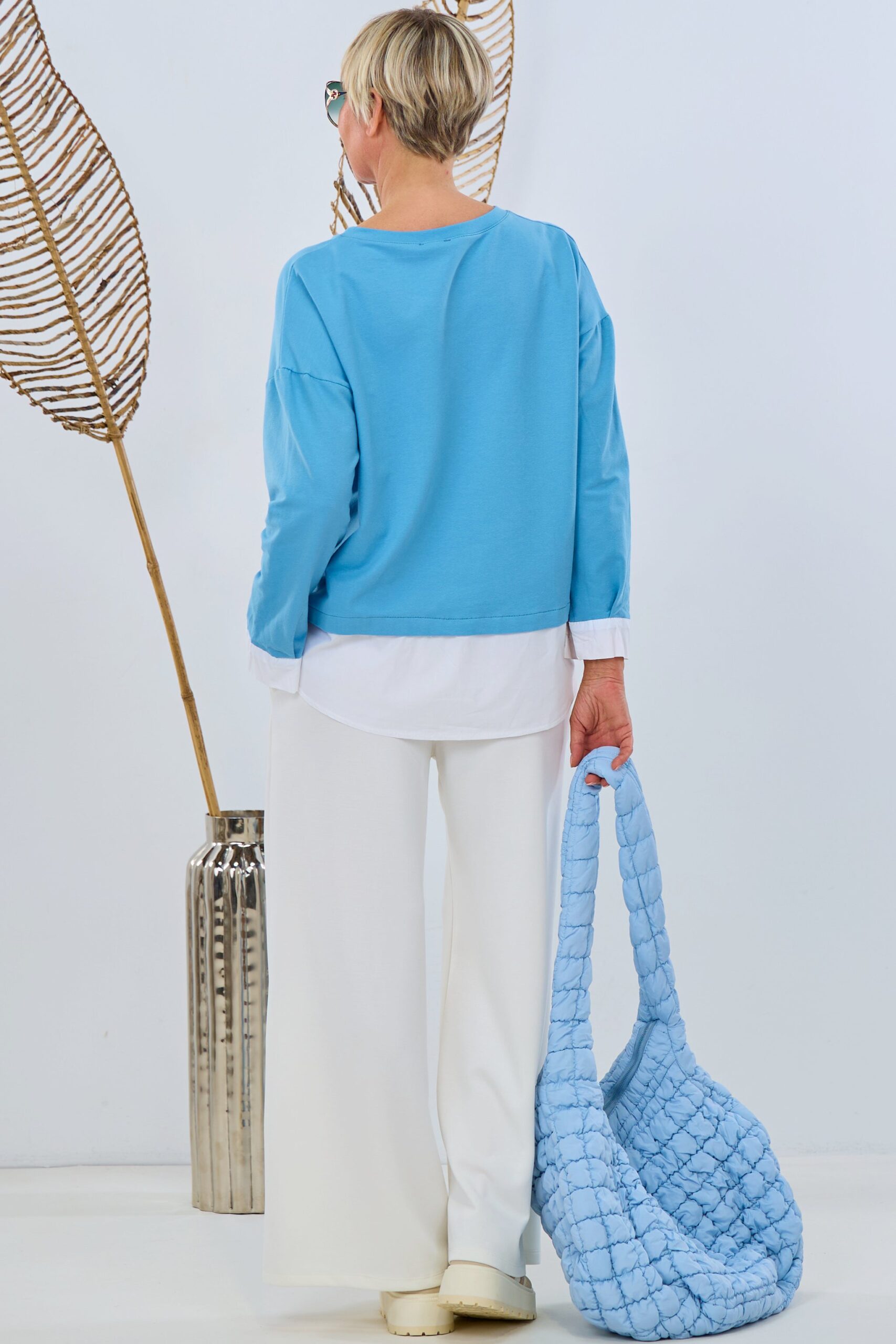 Shirt mit Blusenansatz, blau-weiß – Bild 3