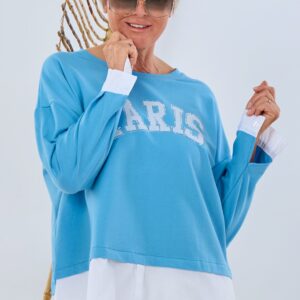 Shirt mit Blusenansatz, blau-weiß