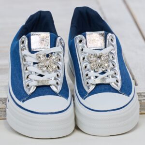 Sneaker mit Schmuckelementen, blau-weiß-silber