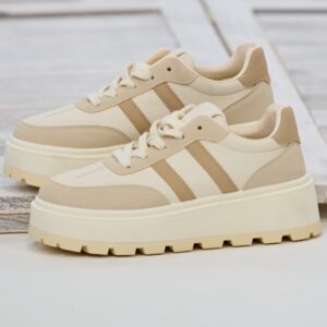Sneaker mit grober Plateausohle, creme-taupe