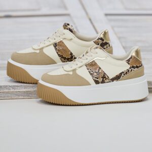 Sneaker mit Plateausohle, creme-taupe-snake