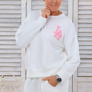 Cozy Shirt mit LA-Flock, ecru-rosa