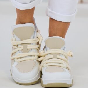 Sneaker mit Kordel Schnürsenkeln, beige-weiß