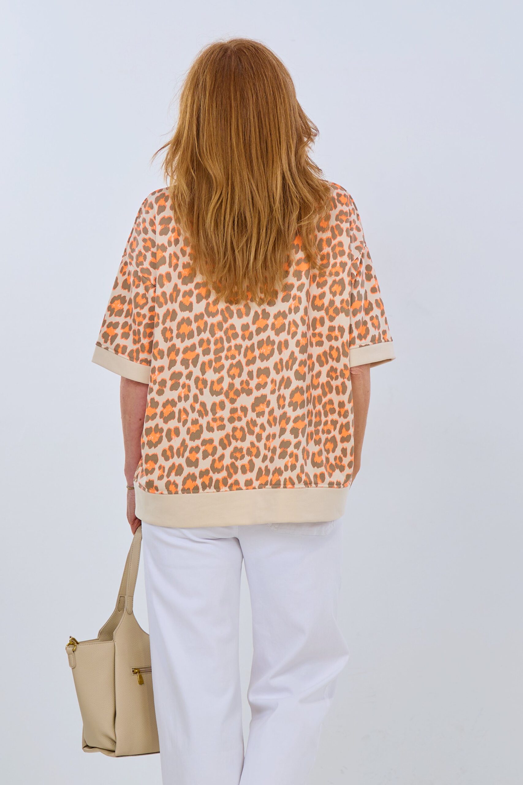 Kurzarm Sweaty im Leo-Look, beige-taupe-orange – Bild 3