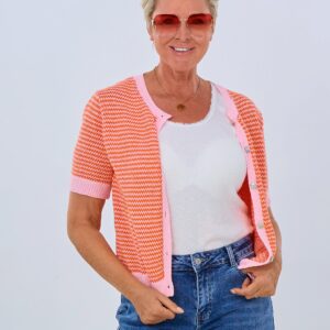 Kurzarm Cardigan, orange-rosa