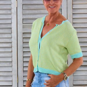 Kurzarm Cardigan, mint-gelb