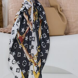 Satin Tuch mit schönem Muster, ecru-schwarz