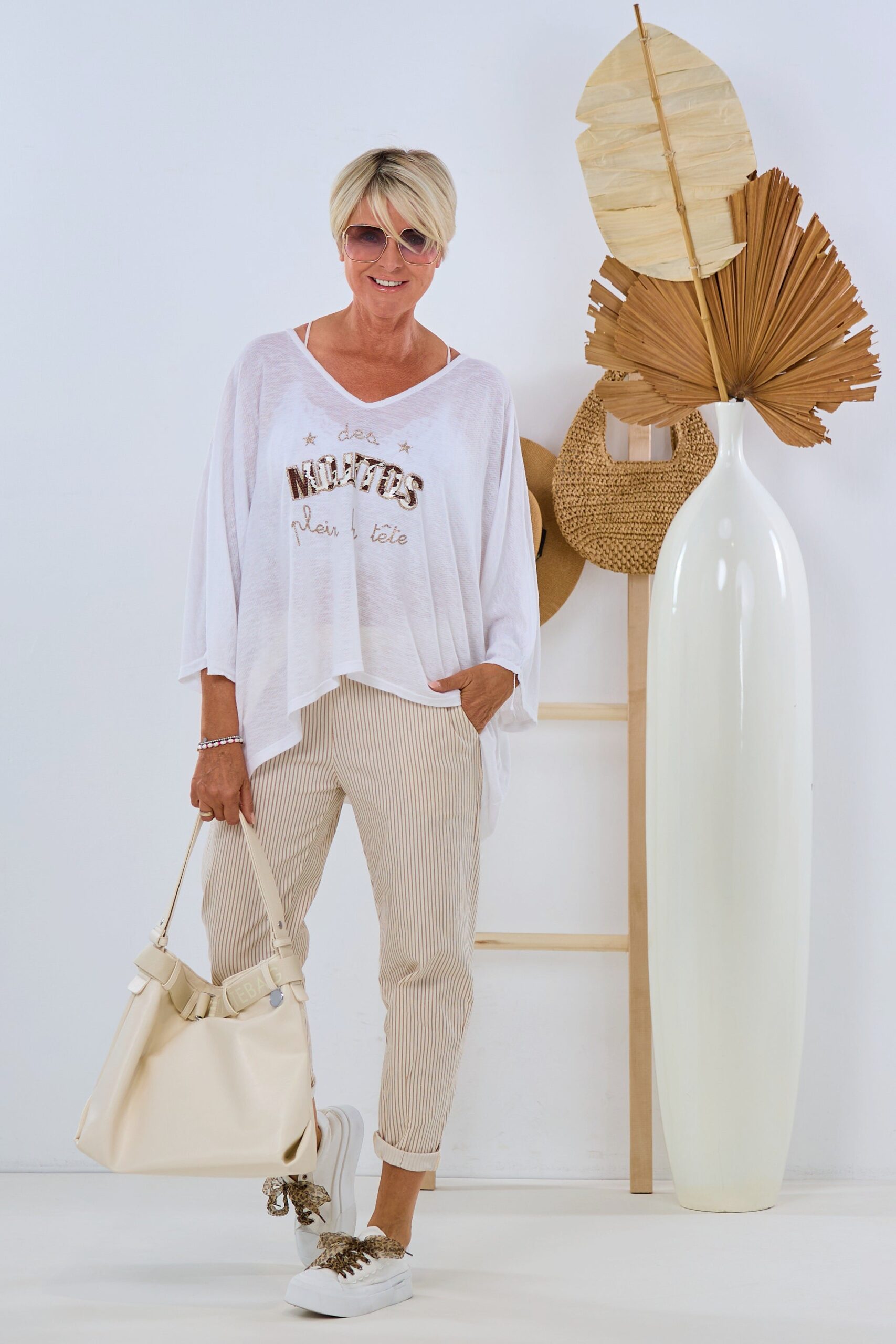 Oversized Shirt Mojitos, ecru-braun-gold – Bild 2