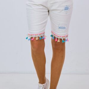 Jeans-Shorts mit Bordüre im used look, weiß