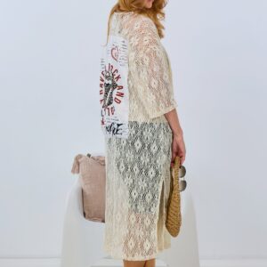 Longjacke mit Schlitz und Motivdruck Rock, creme