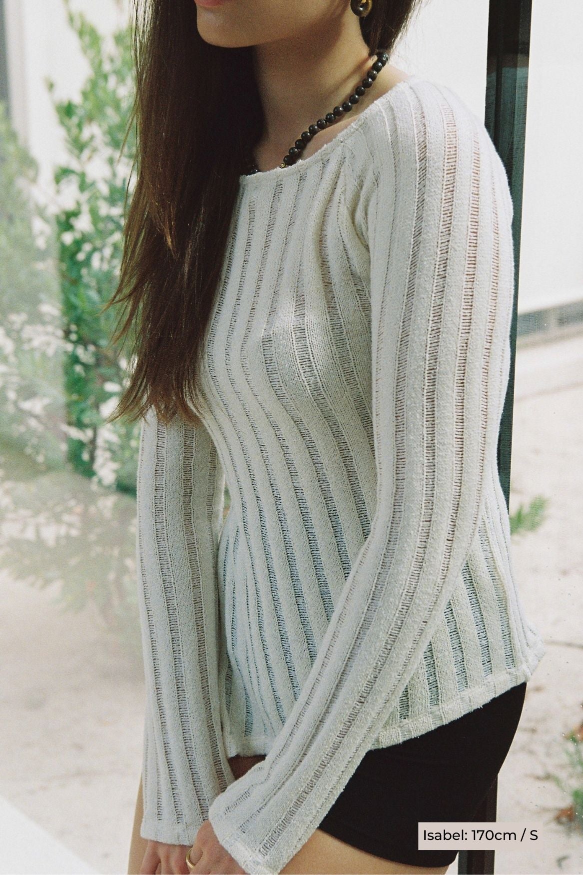 Asymmetrisches Rib Longsleeve Bio-Baumwolle - Ecru – Bild 8