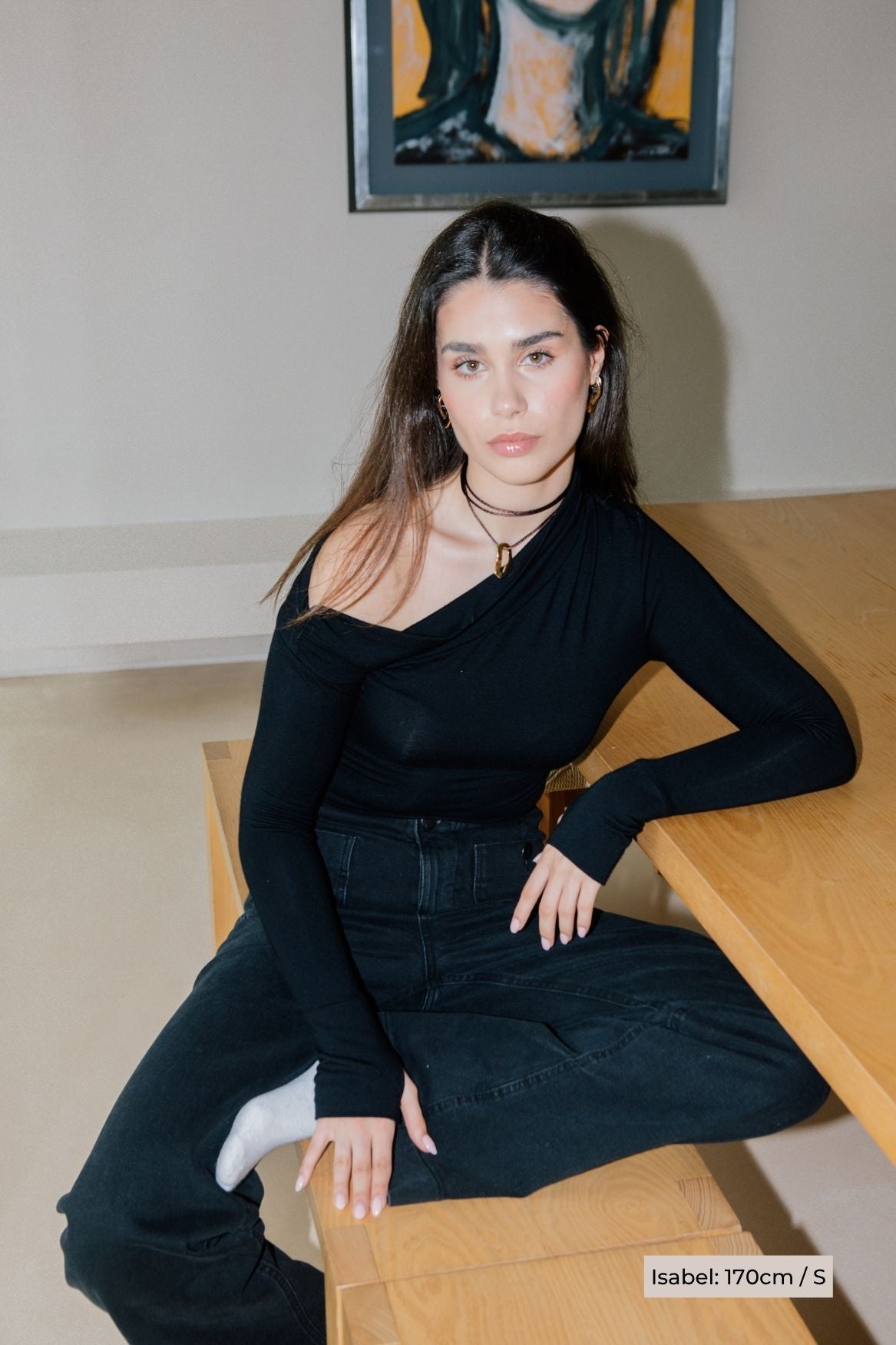 Asymmetrisches Longsleeve Micromodal – Schwarz