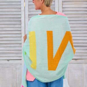Dünner Strickschal mit SMILE Schriftzug, mint-bunt