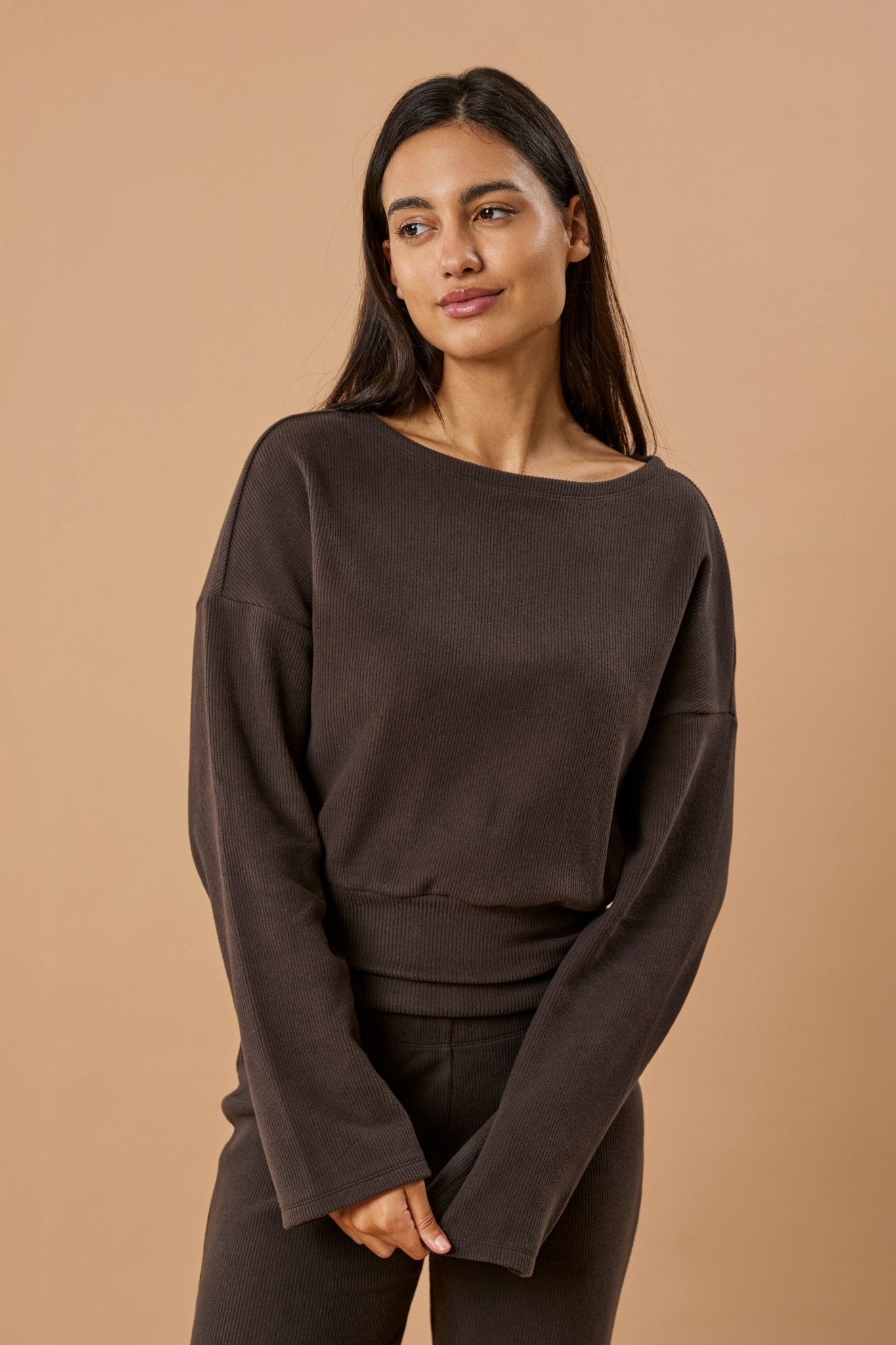 Boatneck Sweater Bio-Baumwolle - Chocolate Rib – Bild 8