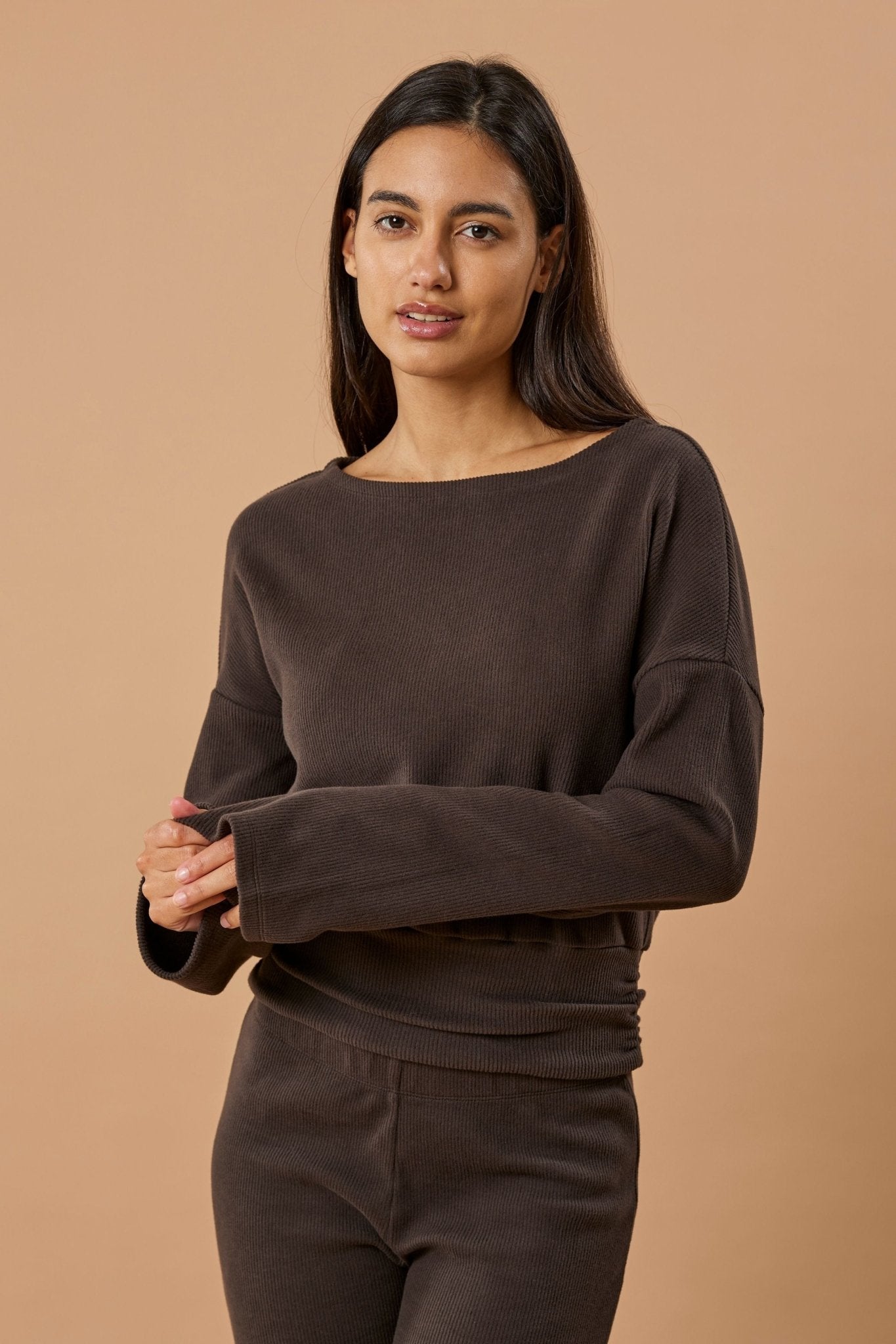 Boatneck Sweater Bio-Baumwolle - Chocolate Rib – Bild 4