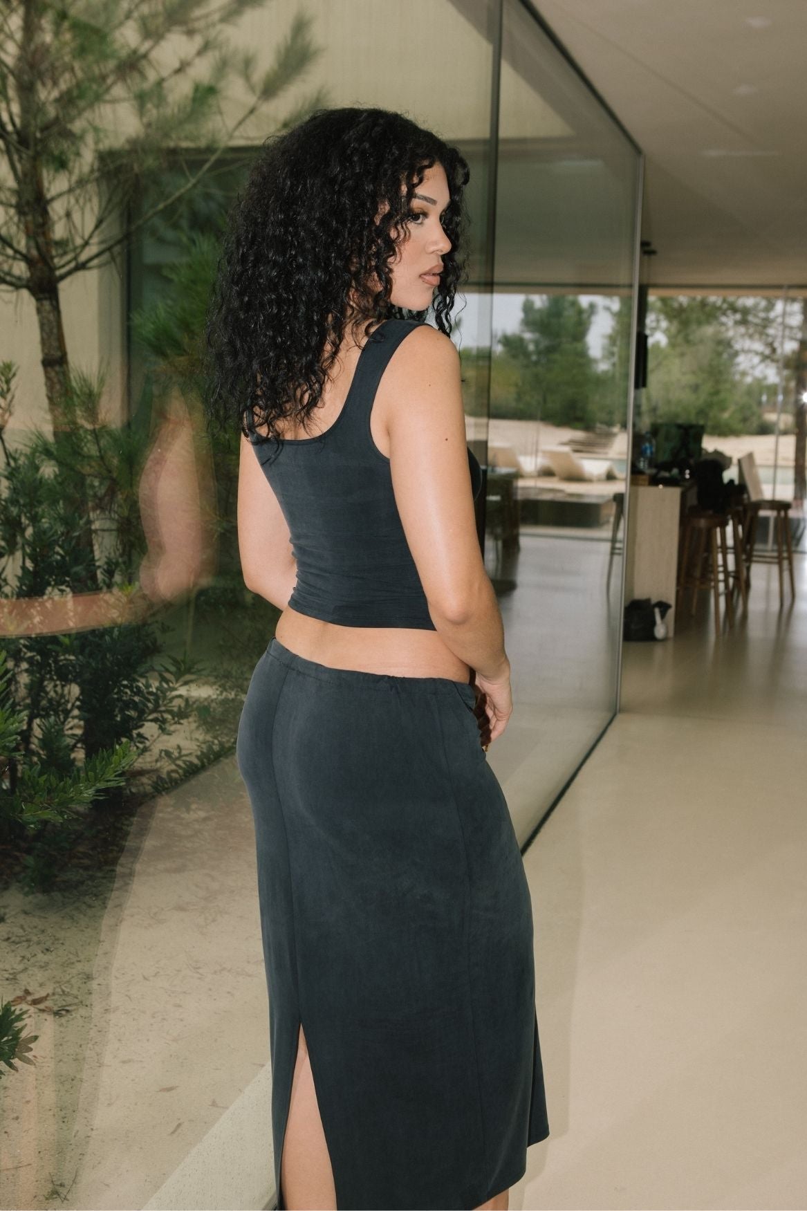 Midi Slip Skirt Cupro - Faded Black – Bild 4