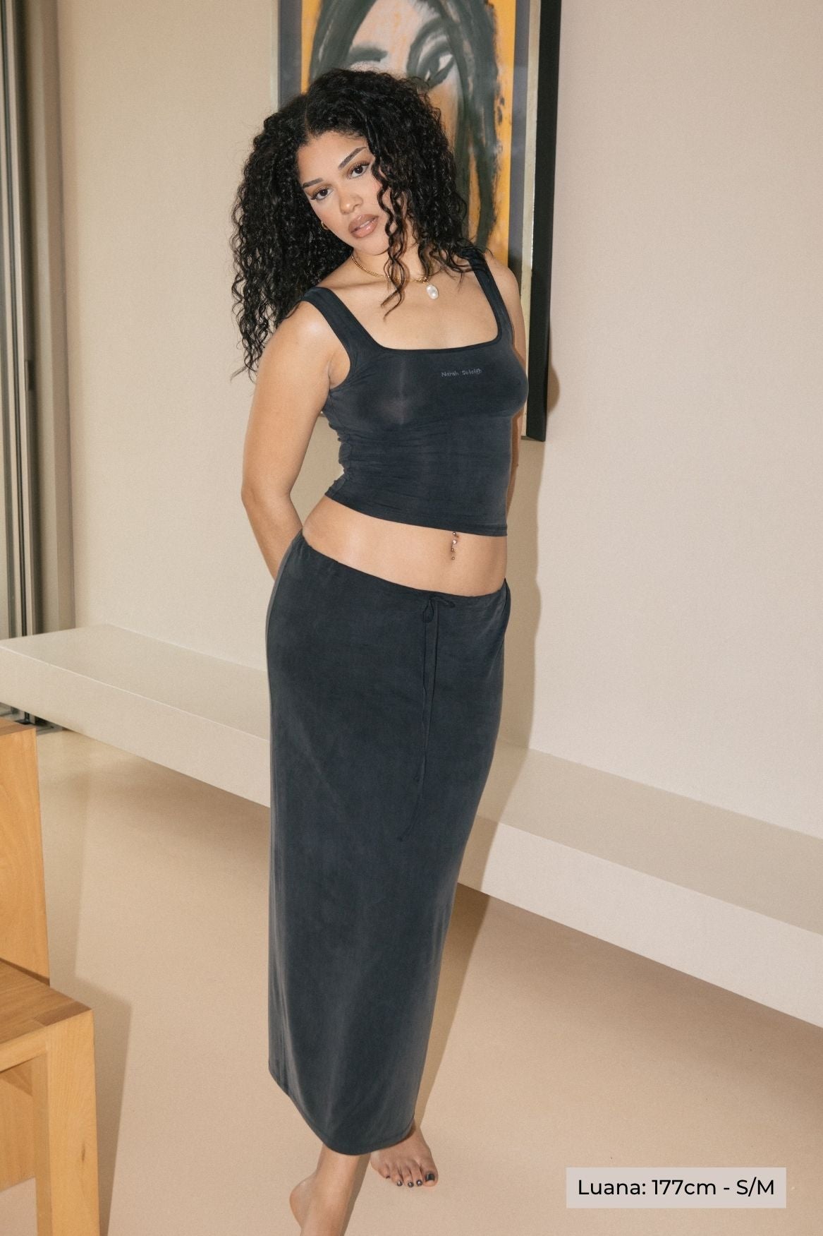 Midi Slip Skirt Cupro - Faded Black – Bild 3
