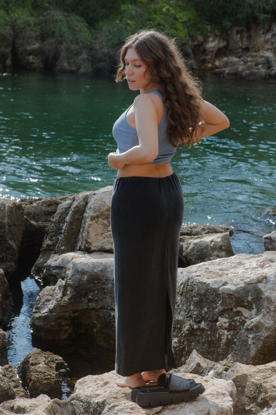 Midi Slip Skirt Cupro - Faded Black – Bild 9