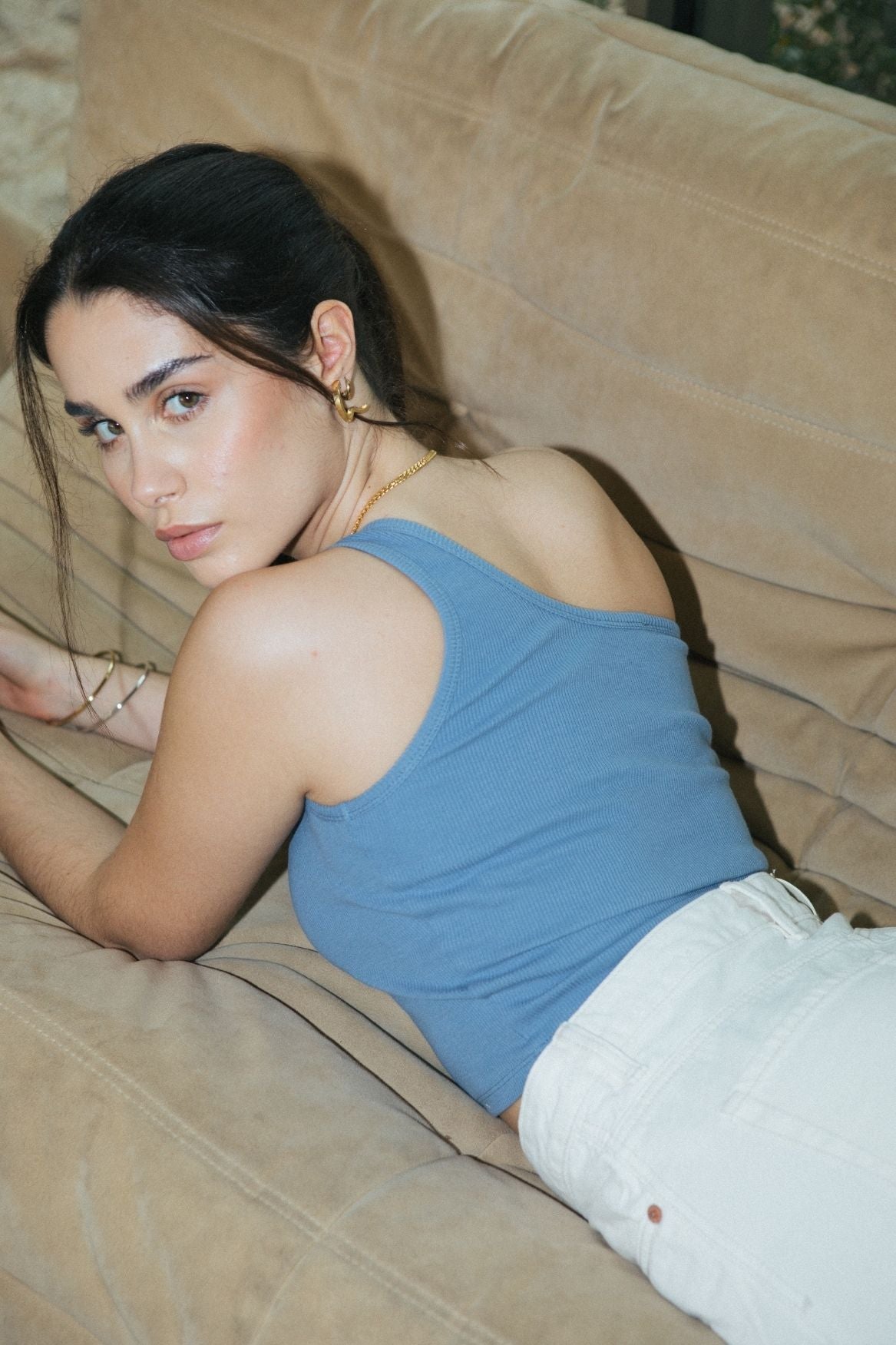 One-Shoulder Tank Top Bio-Baumwolle - Babyblau – Bild 5