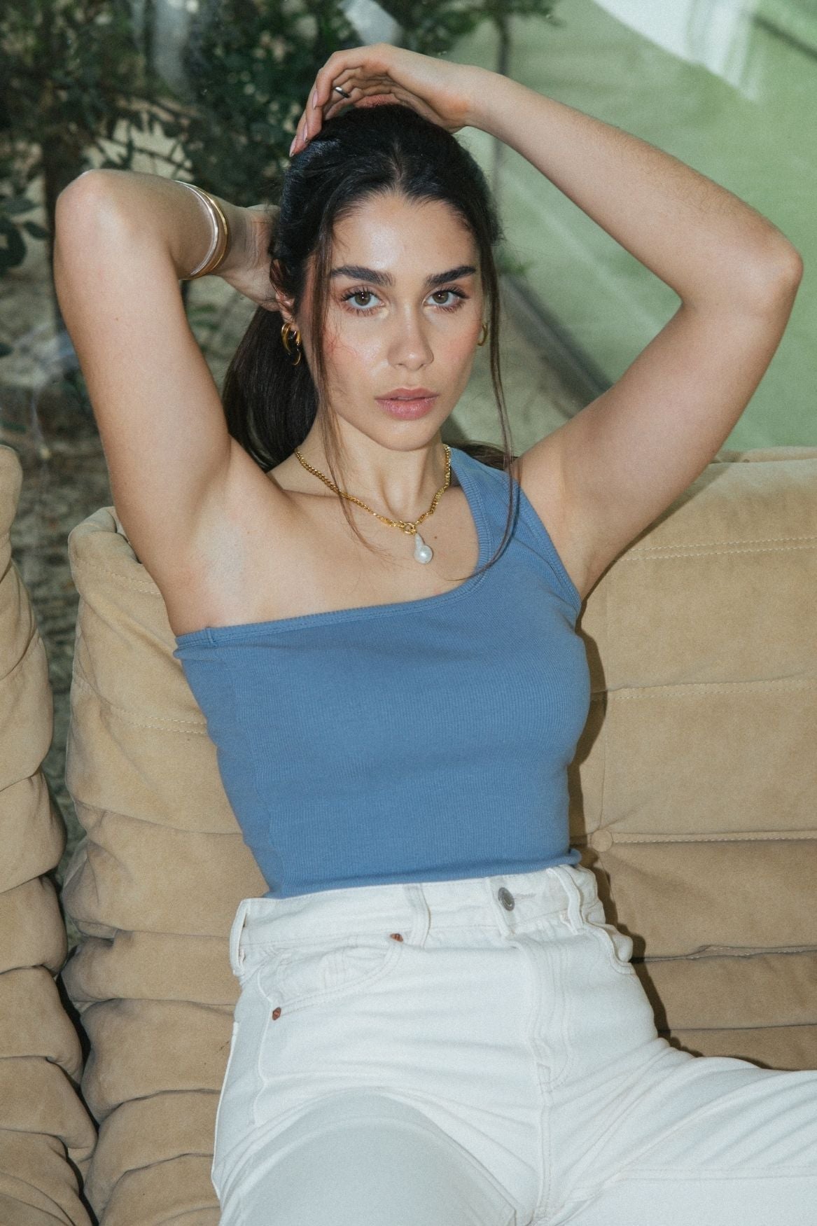 One-Shoulder Tank Top Bio-Baumwolle - Babyblau – Bild 4