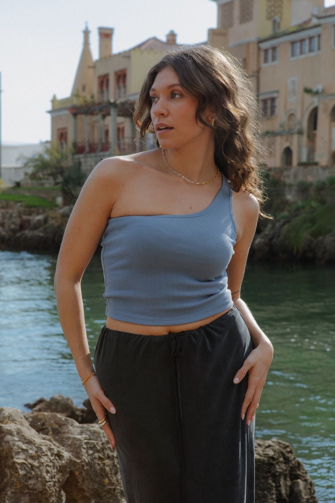 One-Shoulder Tank Top Bio-Baumwolle - Babyblau – Bild 7