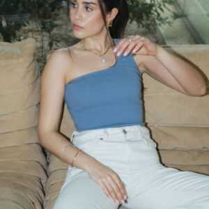 One-Shoulder Tank Top Bio-Baumwolle - Babyblau