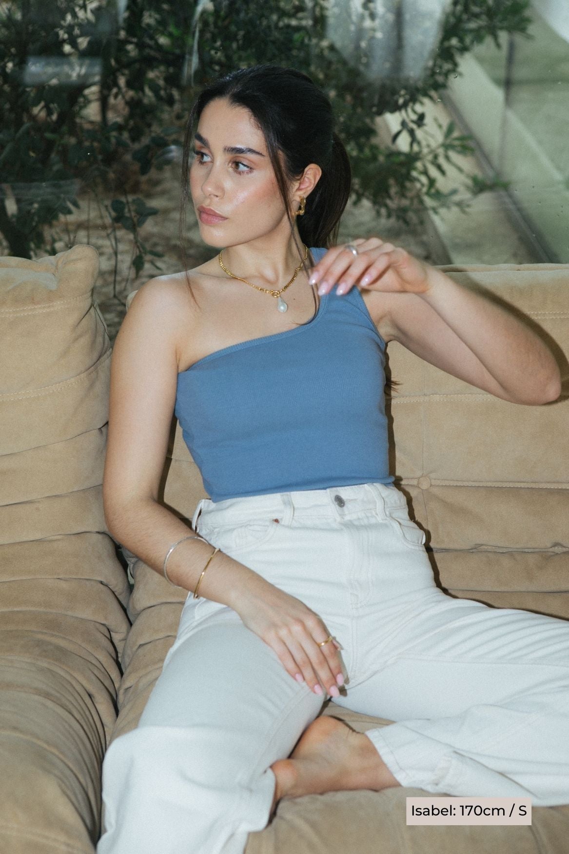 One-Shoulder Tank Top Bio-Baumwolle - Babyblau