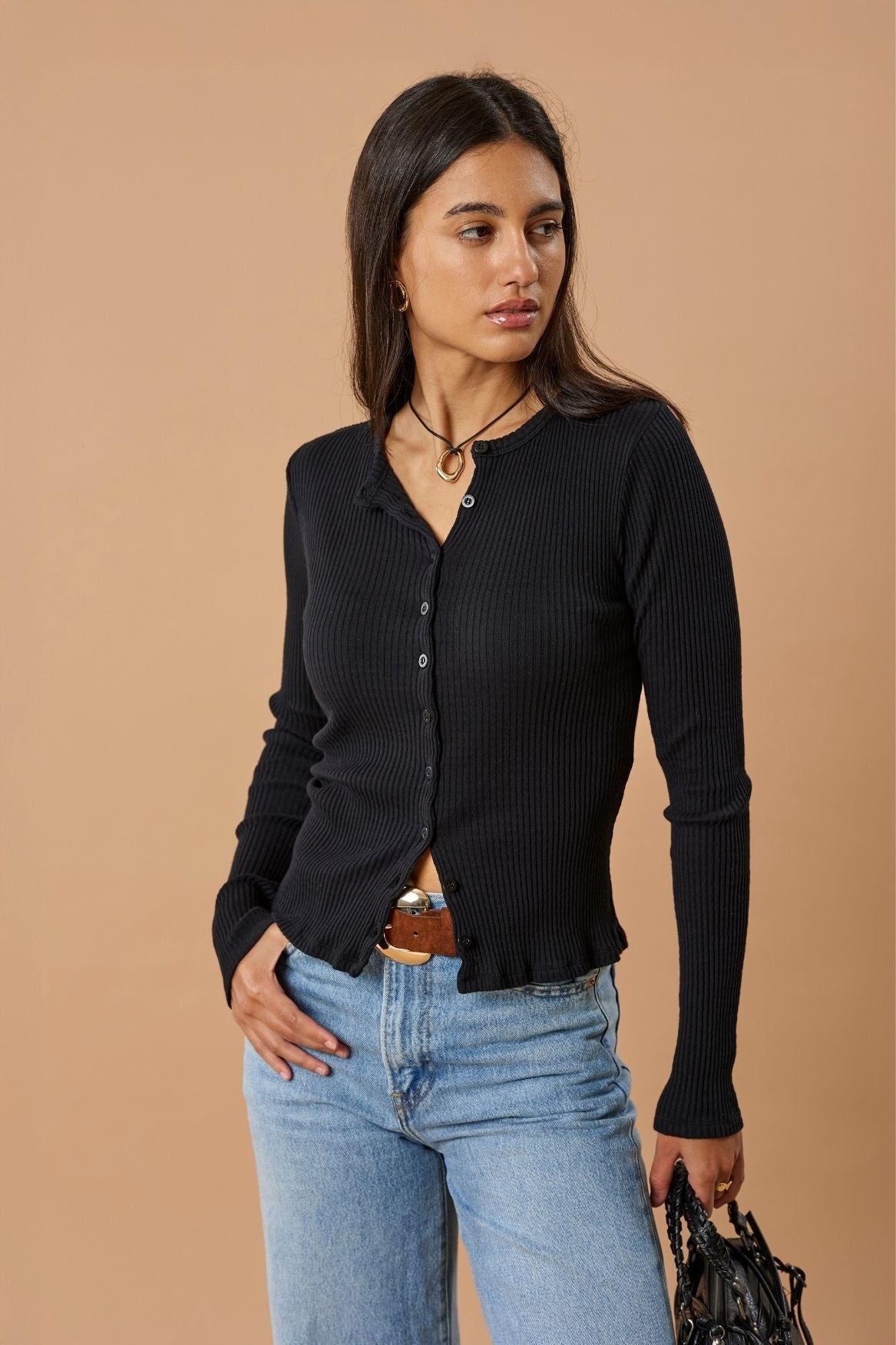 Ribbed Cardigan Bio-Baumwolle - Schwarz – Bild 4