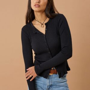 Ribbed Cardigan Bio-Baumwolle - Schwarz