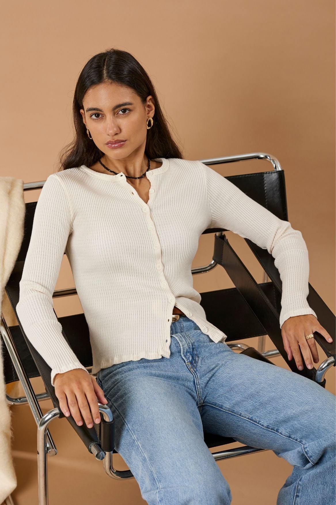 Ribbed Cardigan Bio-Baumwolle - Off-White – Bild 2