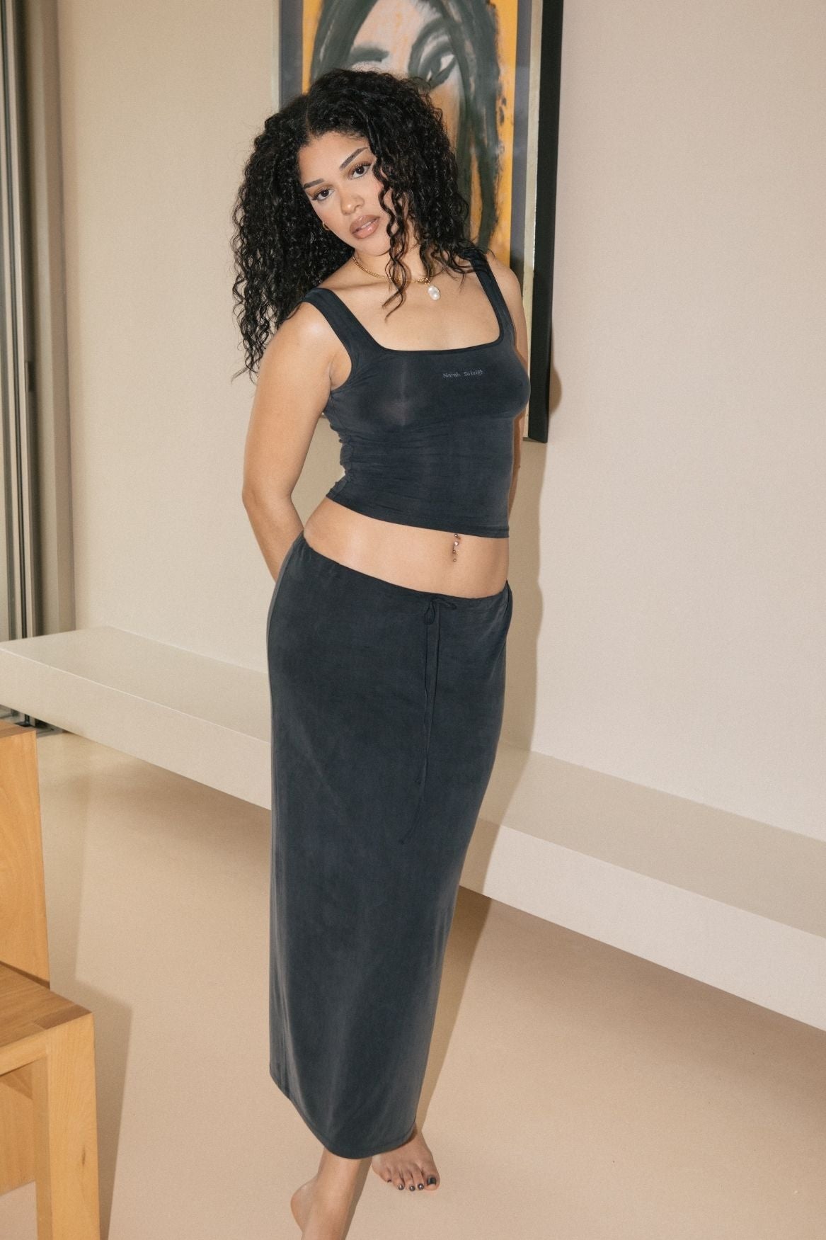 Square Neck Tank Top Cupro - Faded Black – Bild 8