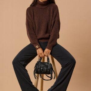 Rollkragen-Strickpullover Penelope Bio-Baumwolle - Chocolate