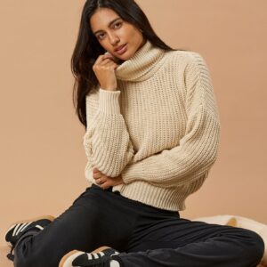 Rollkragen-Strickpullover Penelope Bio-Baumwolle - Ivory