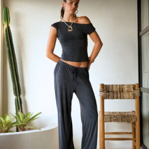 Wide Leg Flowy Pant Cupro - Faded Black