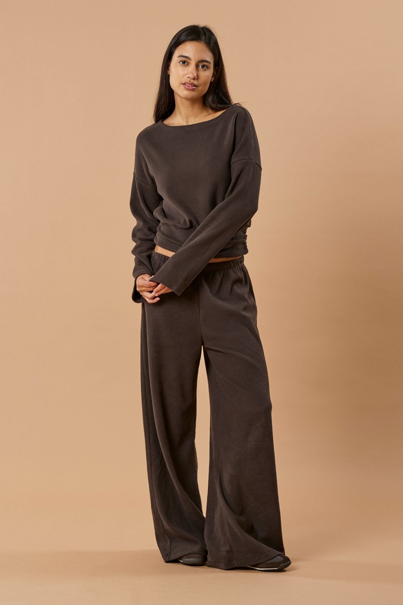 Wide Leg Pant Bio-Baumwolle - Chocolate Rib – Bild 5