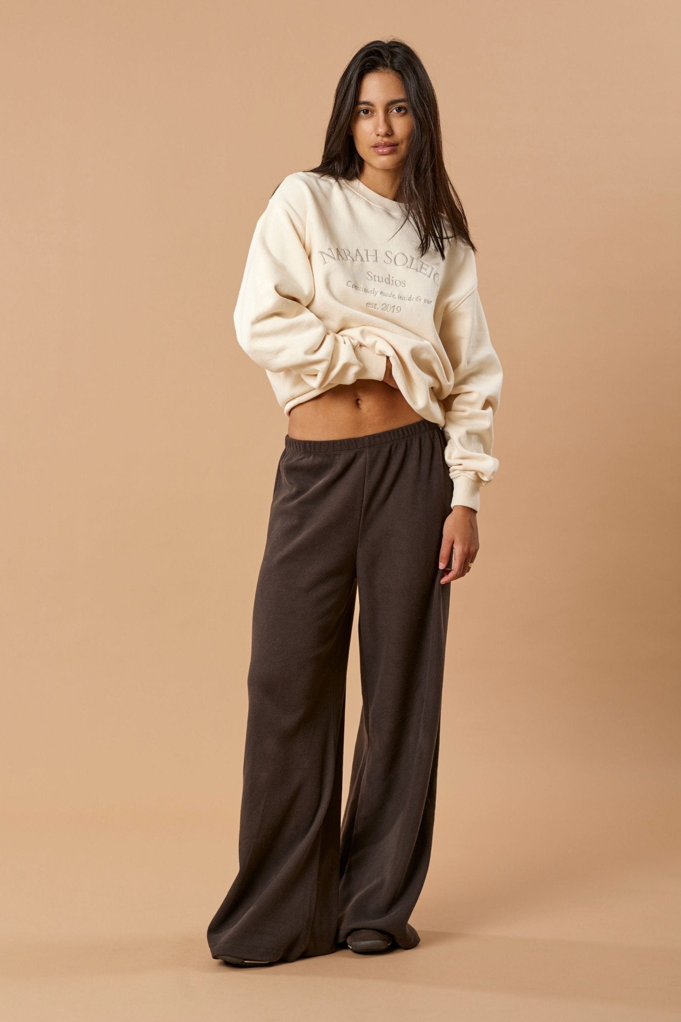 Wide Leg Pant Bio-Baumwolle - Chocolate Rib – Bild 4