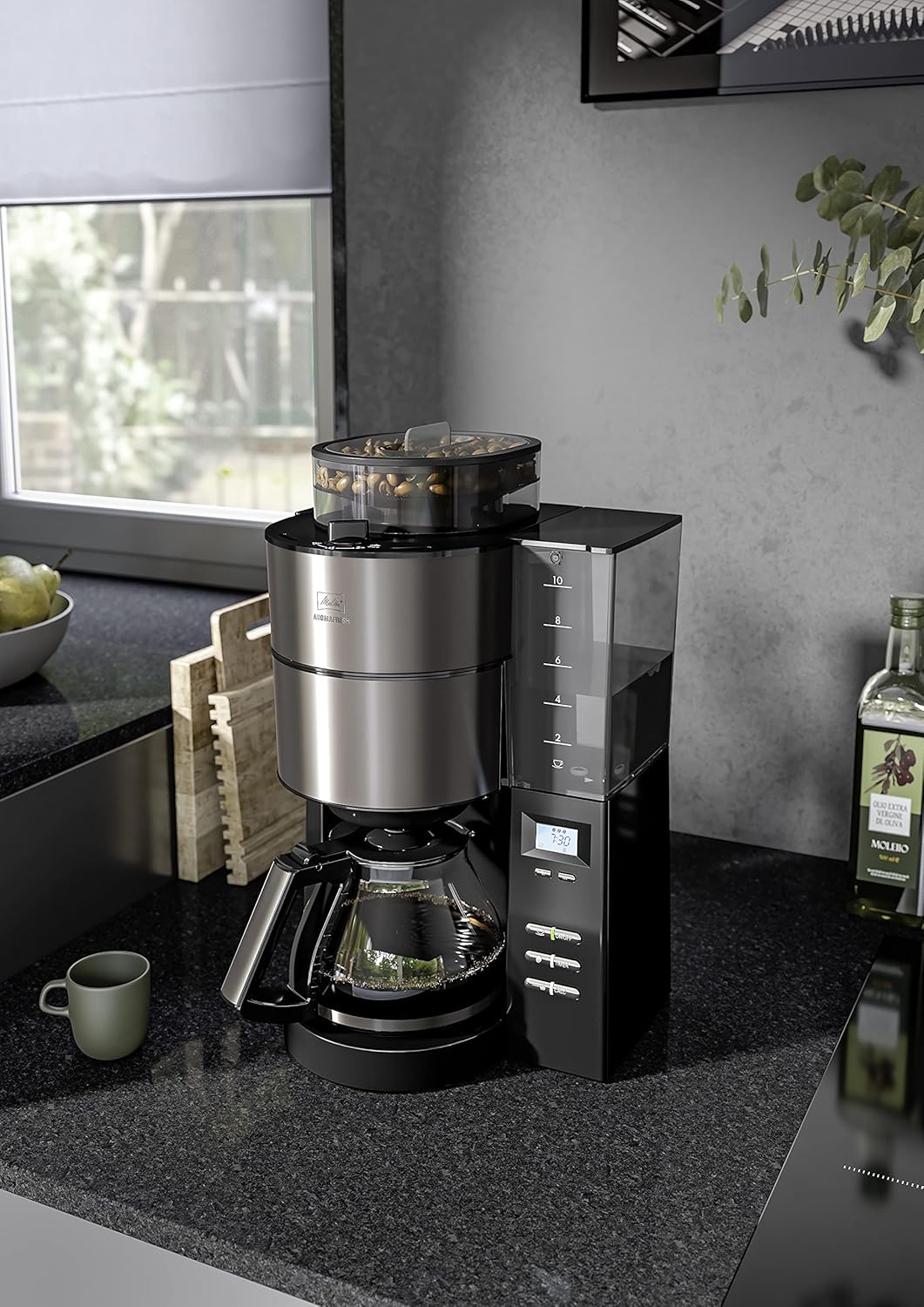 Melitta AromaFresh - Filterkaffeemaschine - mit Glaskanne - integriertes Mahlwerk - Timer Funktion - 10 Tassen - Pure Black – Bild 30